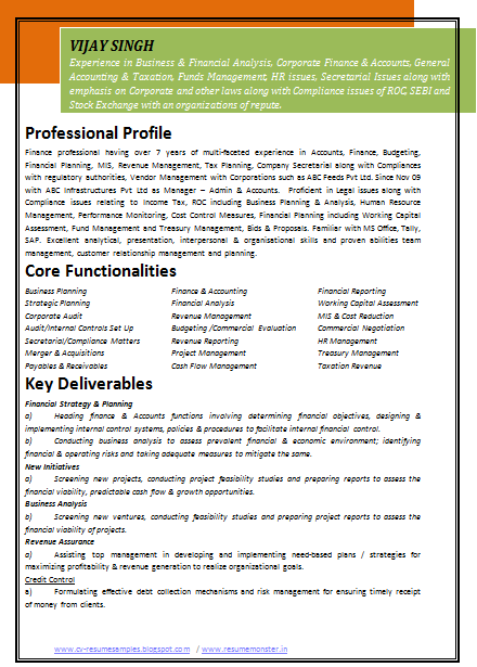 Sample professional resume for accountants